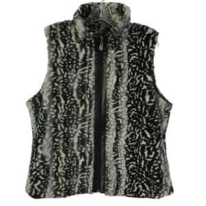 Multiples Vest Size Large Womens Animal Print Faux Fur And Leather Zip Front L